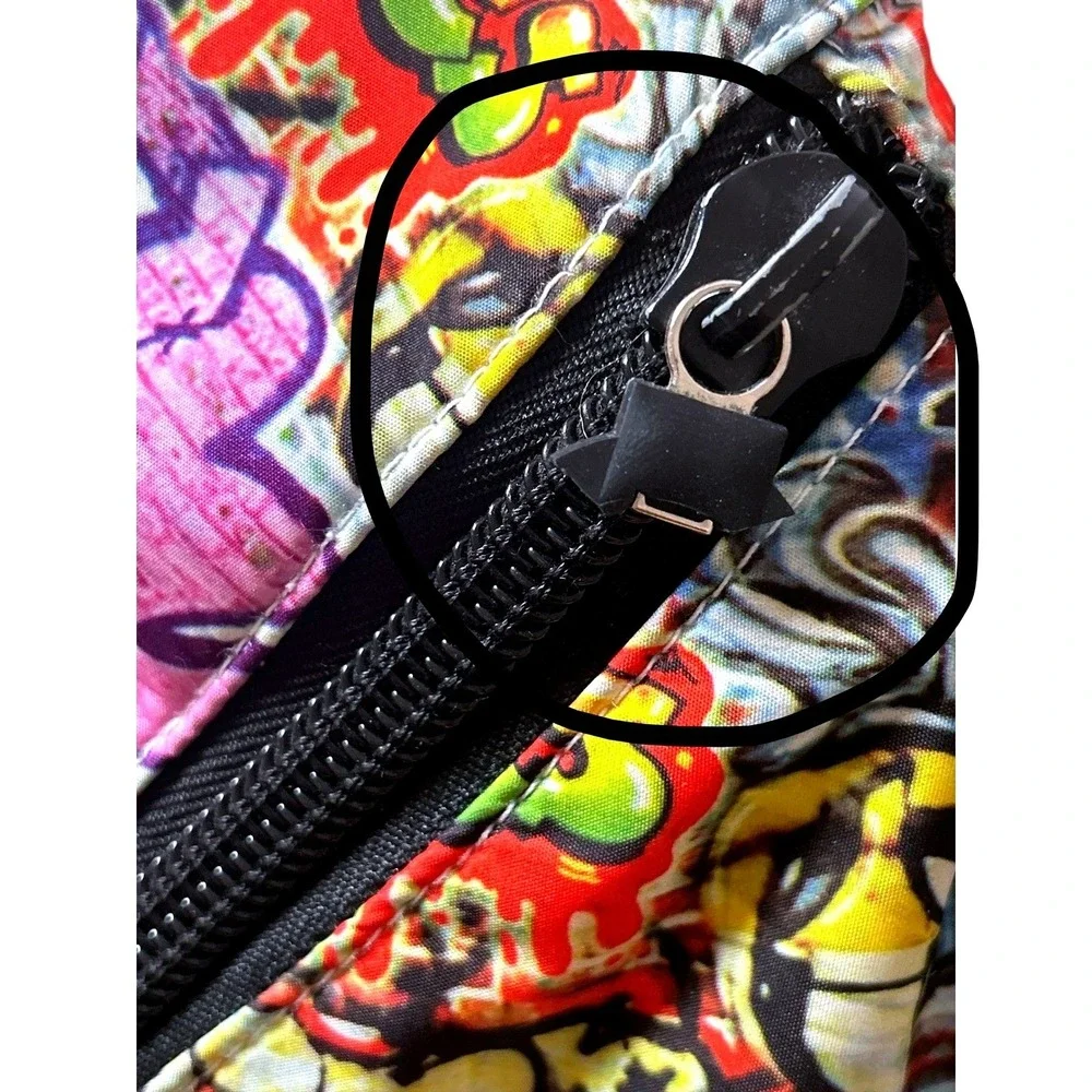 Crocs Graffiti Print Sling  Crossbody Backpack Neon Green Interior Multi-Color